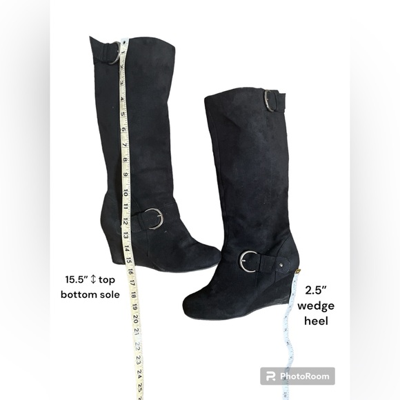 Apostrophe Wedge Heeled Black Boots
Belt & Buckle Design - Picture 9 of 9